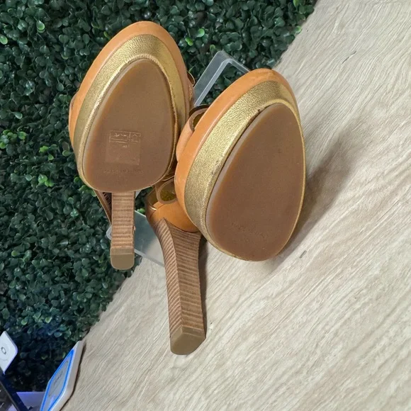 Emilio Pucci Brown Leather Plated Platform Sandals - W6 - Picture 8 of 10